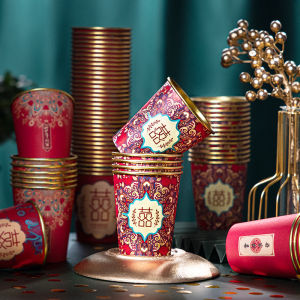 Wedding Gold Foil Thickened Disposable Cups Red Color for Engagement Tea Ceremony High End Wedding Celebration Creative Gifts