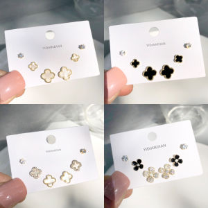 Hoa Tai Bạc Bốn Lá Nhẫn Nữ Trang Sức Thời Trang Nhỏ Gọn Phong Cách Hàn Quốc Hợp Kim Mạ Vàng Trang Sức Mới Về