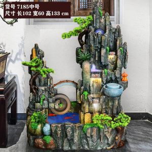 Large Artificial Mountain and Fountain Humidifier Fengshui Wheel Living Room Landscaping Fish Pond Courtyard Hotel Opening Bring In Wealth and Treasure Decoration
