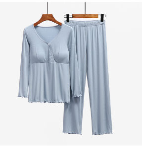 Confinement Clothing Spring and Autumn Nursing September Modal Pajamas Womens Large Size Postpartum Lactation with Chest Pad Nursing Wear