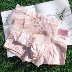 Quần Lót Tình Nhân Mẫu Mới Bộ Đồ Cotton Đáng Yêu Quần Ống Bằng Nam Màu Hồng Eo Thấp Tam Giác Thiếu Nữ Ren Phong Cách Nhật Bản