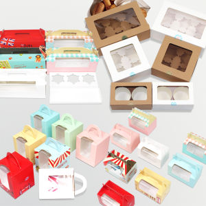 Portable Window Opening Paper Cup Cake Box Mousse Wood Pudding Bottle Egg Tart Packaging Box Single 2 3 4 6 12 Pieces