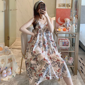 Váy Ngủ Lụa Cotton Hở Lưng Gợi Cảm Mùa Hè Mỏng Cho Nữ Váy Ngủ Dài Cổ Chữ V in Họa Tiết Hoa Váy Ngủ Mặc Nhà Bằng Cotton Polyester