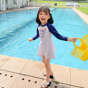 Princess Style Childrens Swimming Suit Long Sleeve One Piece Two Piece Conservative Design Girls Swimwear Kids Fashion