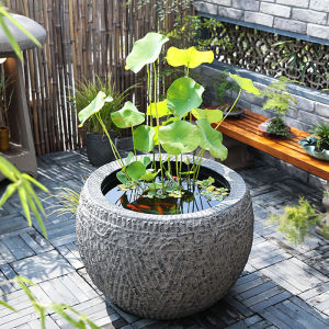 Garden Garden Decoration Landscaping Fish Planting Flower Artificial Stone round Cylinder Antique round Large Water Tank Outdoor Decoration Fish Pond
