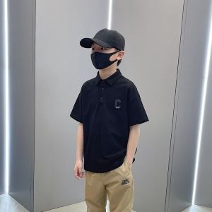 Boys Childrens Black and White Short Sleeves Polo Shirt Kids Summer Solid Color Half-Sleeve Top Boys Lapel Fashion T-shirt