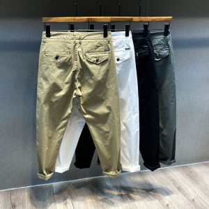 Slim Fit Khaki Casual Pants Mens Summer Thin Style White Color Pocket Decorated Workwear Trousers Youth Fashion Trend