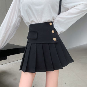 Gray Black A-Line Mini Skirt High Waist Pleated Business Style Cover Belly Design Half-length Skirt for Women And Students