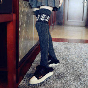 Autumn and Winter European Station Cashmere Foot Sock Womens Knee High over-the-Knee Socks Houndstooth Kneelet Boot Cover Warm Angora Wool Socks