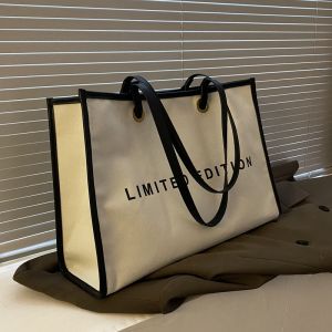 Large Capacity Canvas Tote Bag Womens 2025 New Versatile INS Korean Style Single Shoulder Bag for College Students Class