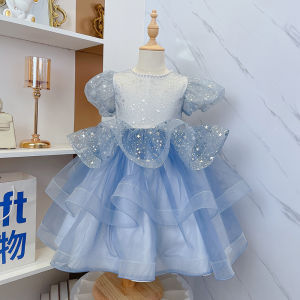 ชุดเดรสเจ้าหญิงฤดูร้อนสำหรับเด็กผู้หญิง ชุดเดรสกระโปรงทรงพองลายดอกไม้ ชุดเดรสเด็กผู้หญิงสำหรับการแสดงเปียโน ชุดเดรสยาวสั้น