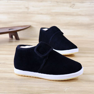 Wang Yuan Mens Winter plus Velvet Cotton Shoes Mens and Womens Middle-Aged and Elderly Beef Tendon Bottom Velcro Black Non-Slip Warm Cotton-Padded Shoes Mens