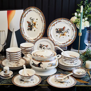 Lareey Light Luxury Jingdezhen Bowl and Plate Household European High-End Bowl and Dish Combination Exquisite American Bone China Tableware Suit