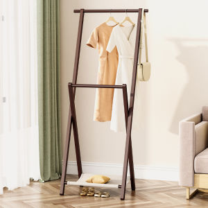 Foldable Small Wooden Clothes Hanger Rack Bedside Garment Storage Stand Pants Rack Multi-Functional Modern Simple Design