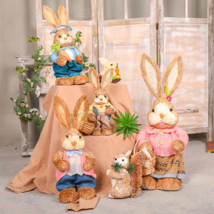 Handcrafted Grass Rabbit Decoration Outdoor Garden Courtyard Ornaments Cute Nursery Decorative Arrangement Material Souvenir