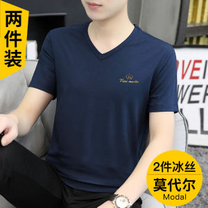 Áo Thun Nam Mùa Hè Cổ Chữ V Tay Ngắn Mỏng Bằng Lụa Băng Modal Thời Trang Nhanh Khô Mát Mẻ Áo Thun Thường Ngày Thoáng Khí