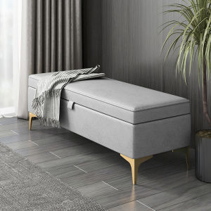 Luxury Multifunctional Storage Bench for Shoe Exchange Home Use Metal Frame with Leather Finish Artistic Style