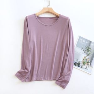 Modal Base Shirt Sleepwear Loose Long Sleeve round Neck Thin Pure Color plus Size Spring Summer Autumn Winter Womens Home Clothes