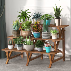 Rust-resistant Real Wood Staircase Plant Stand Indoor Multi-layer Space-saving Green Ivy Succulent Plant Stand Living Room Floor-standing