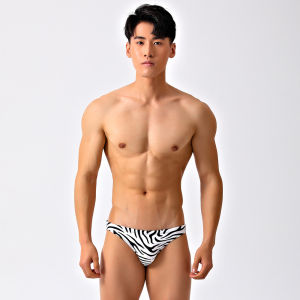 GreatAsia Mens Low Waist Sporty Swimming Trunks Black And White Stripes Beachwear Polyester Nylon Lycra Triangle Swimsuit