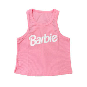 INS เสื้อกล้ามแขนกุดลายตัวอักษรสีชมพูลายเกลียวสไตล์ยุโรปอเมริกาเอวลอยแบบสั้นเซ็กซี่ใส่แล้วดูหน้าอกสำหรับผู้หญิงออกกำลังกาย