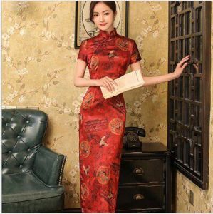 ชุดกี่เพ้าผ้าไหม ทรงสลิมฟิต แขนสั้น ระบายอากาศได้ดี ชุดกี่เพ้าผ้าไหมสองชั้นสำหรับการแสดงในฤดูร้อนปี 2025 ชุดกี่เพ้าสไตล์วินเทจ