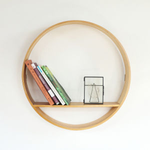 New Chinese Style Wall Mounted Art Decorative Rack round Wooden Tea Room Tea Set Study Bookcase Home Furniture Storage Shelf