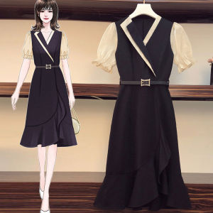 ชุดเดรสยาวทรงเอเข้ารูปสไตล์ใหม่สำหรับคุณแม่วัยกลางคน ทรงสลิม เอวเข้ารูป ทรงสง่างาม ชุดลำลองสำหรับคุณแม่วัย 40 ปี