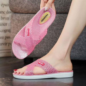 รองเท้าแตะพื้นยางใสสำหรับผู้หญิงในช่วงฤดูร้อนที่มีลวดลายเรียบง่ายและสวมใส่สบาย สวมใส่ในบ้าน โรงแรม ริมชายหาด รองเท้าแตะแบบสวมทั้งตัว