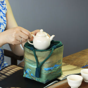 Chinese Style Ancient Painting Thickened Cotton & Linen Fabric Tea Set Travel Bag For Home Storage Bag Cup Bag Pot Tea Bag