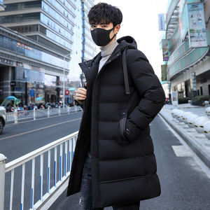 plus Size Mens down Cotton Jacket Winter Thickened 200 Pounds Medium Length Hooded Zipper Closure Solid Color Fashionable Fat Clothes