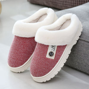 Cotton Slippers Mens Autumn and Winter New Room Inner Velvet Thick Bottom Couple Household Warm Non-Slip Fluffy Slippers Women
