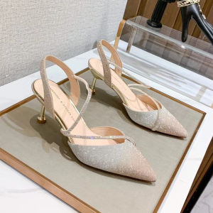 Pointed Toe High Heel Sandals Womens New 2025 Fairy Style Knot Anti Slip Wedding Shoes Gradient Color Fashionable Casual Low Cut