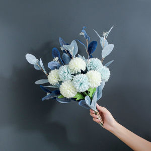 Mediterranean So Easy So Beauty Desktop Ceramic Vase Blue and White Artificial Flower Eucalyptus Eucalyptus Leaves Hydrangea Set Decoration