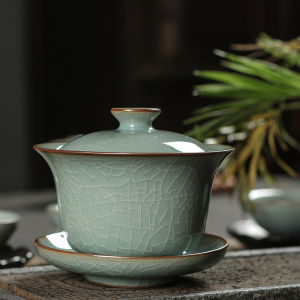 Celadon Sancai Gaiwan Tea Cup Large Household Retro Tea Making Kung Fu Teaware Longquan Ge Kiln Ice Cracked Ceramics Single