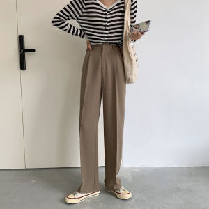 High Waist Wide Leg Pants: Khaki Women's Trousers for Spring & Autumn