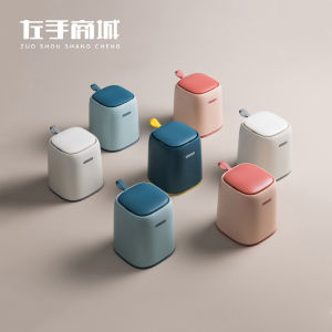 Nordic Style Small Trash Can Cute Trumpet Girl Press Desktop Office Trash Can Mini Bedside with Cover Sundries Container