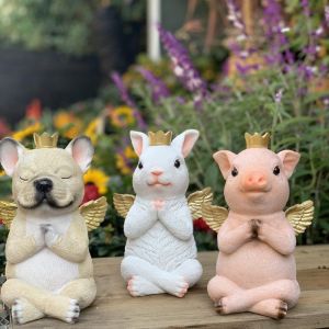 Resin Cartoon Animal Decorative Figurines Garden Courtyard Decoration Small Rabbit Dog Pig Home Decor Accessories Desktop Ornament