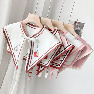 Summer Thin Version Womens Fake Collar Small Silk Scarf Korean Style Versatile Top T-Shirt Outside Matching Shoulder Wrap