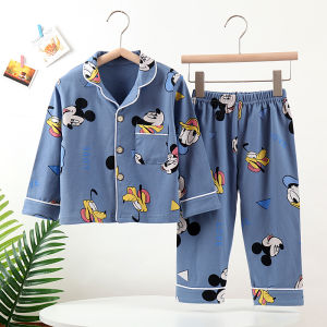 Childrens Pure Cotton Sleepwear Spring Autumn Boys Home Clothes Pyjamas Breathable Warm Moisture-wicking Cotton Fabric Casual Style