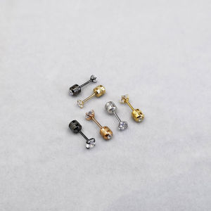 ต่างหูสตั๊ดเหล็กไทเทเนียมเพทายสองหัวต่างหูแบบสกรูสำหรับผู้หญิงต่างหูกันแพ้ต่างหูแบบหนีบเรียบง่ายต่างหูสตั๊ดกระดูกใส่นอนไม่ต้องถอด