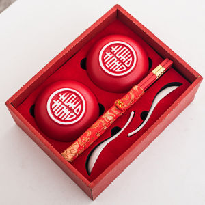 Wedding Bowl Ceramic Rice Bowl Wedding Supplies Bride Dowry Tableware Suit Chinese Red For Home Gift for New Couple