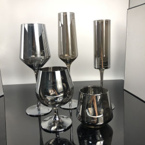 Bar VIP Exclusive Private Label Smoking Grey Black Electroplated Wine Glasses Customized Premium Quality Crystal Champagne Cups