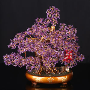 เครื่องประดับต้นไม้เงินเรียกทรัพย์เรียกทรัพย์คริสตัลสีเหลืองธรรมชาติของขวัญเปิดกิจการตู้ไวน์ในสำนักงานห้องรับแขกบ้านของตั้งโชว์เสริมฮวงจุ้ย