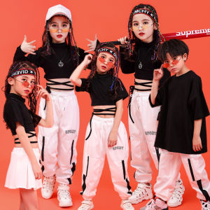 New Arrival Hip Hop Girl Hip Hop Costume Summer K-style Midriff-Baring Short Sleeve Boys Kids Jazz Dance Performance Costume