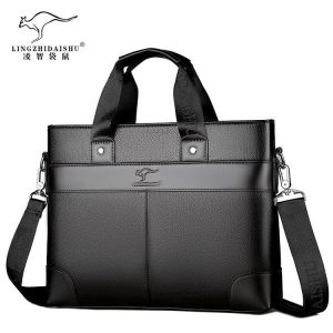 Casual Leather Mens Business Bag Large Capacity Shoulder Computer Bag Satchel Handbag Trendy Briefcase Style Polyester Lining