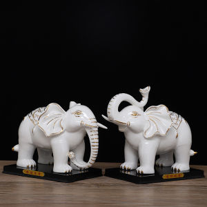 Dehua Ceramic White Porcelain Elephant Ornaments a Pair of Home Office Decorations Living Room Fortune Feng Shui and Home Protection Amulet Elephant