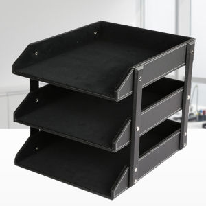 Modern Simple Leather File Rack Office Business Document Storage Cabinet Three Layers Desktop Organizer from Guangdong China