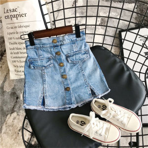 Girls Denim Mini Skirt with Elastic Waist And Button Pure Color Short Skirt Shorts Summer Clothes for Babies And Children