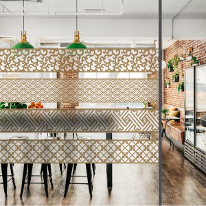 Retro Chinese Style Decorative Film for Glass Door Waistline Office Kitchen Sliding Door Anti-Collision Frosted Static Cling